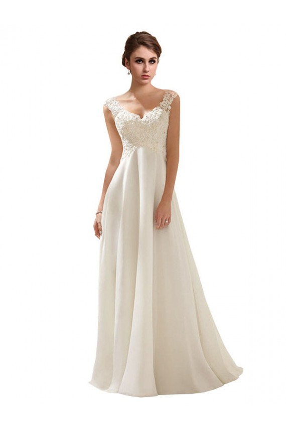 A-Line V-Neck Soft Chiffon & Lace Sweep Train Ivory Wedding Dress Sydney