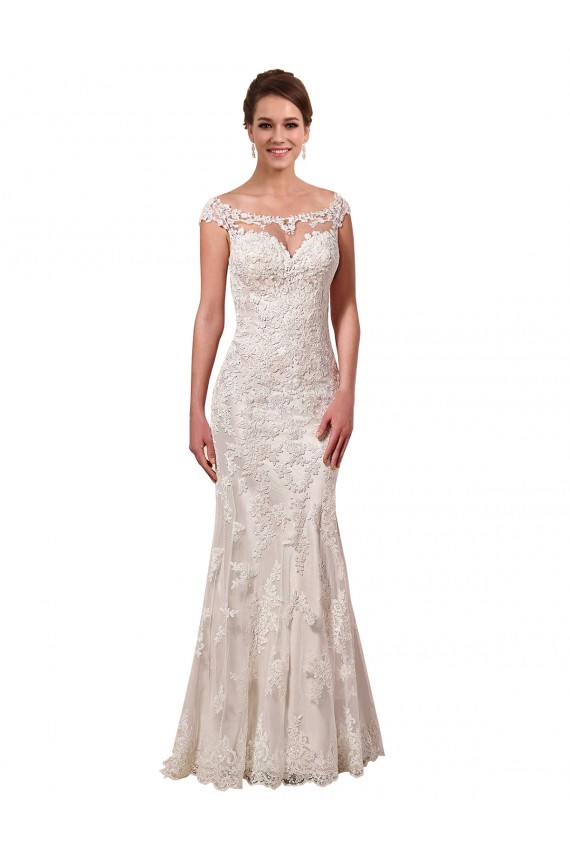 Sheath Illusion Neck Lace Chapel Train White Sexy Wedding Dress Sydney