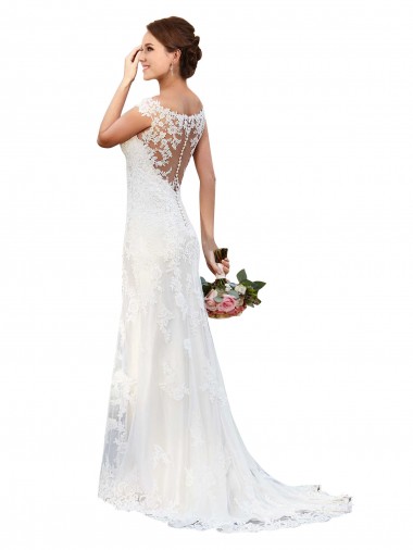 Sheath Illusion Neck Lace Chapel Train White Sexy Wedding Dress Sydney