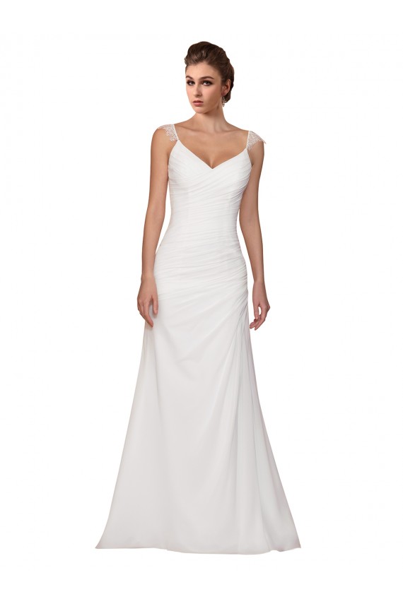 Sheath V-Neck Soft Chiffon Chapel Train Ivory Wedding Dress Sydney