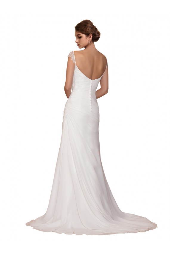 Sheath V-Neck Soft Chiffon Chapel Train Ivory Wedding Dress Sydney