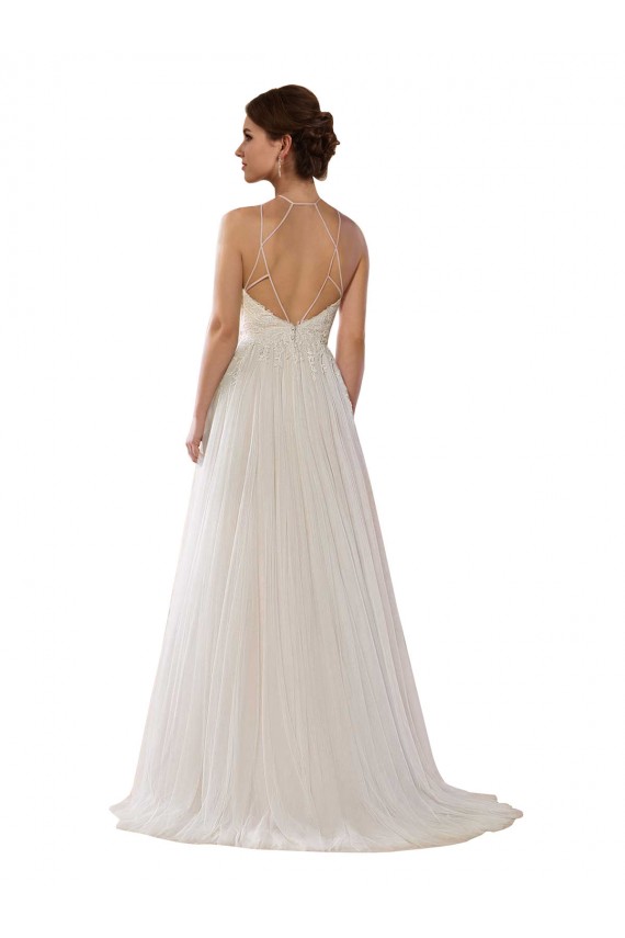 A-Line Illusion Neck Tulle Sweep Train Ivory Wedding Dress Sydney