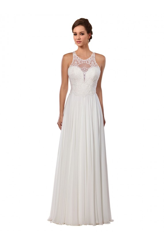 Sheath Illusion Neck Soft Chiffon Chapel Train Ivory Wedding Dress Sydney