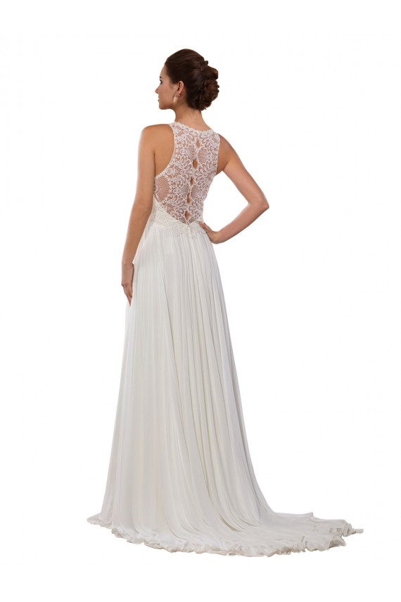 Sheath Illusion Neck Soft Chiffon Chapel Train Ivory Wedding Dress Sydney
