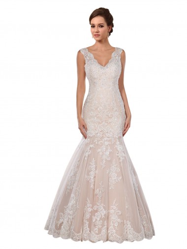 Mermaid V-Neck Lace Chapel Train Ivory & Champagne Modern Wedding Dress Sydney
