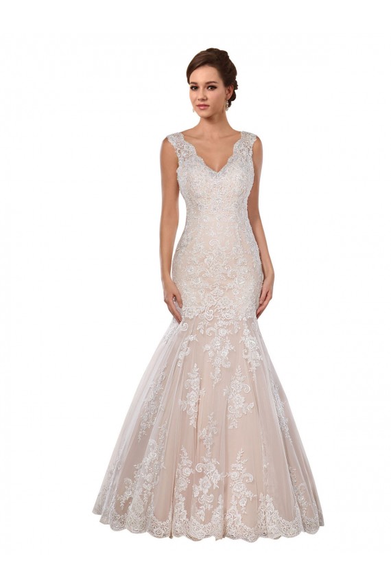 Mermaid V-Neck Lace Chapel Train Ivory & Champagne Modern Wedding Dress Sydney