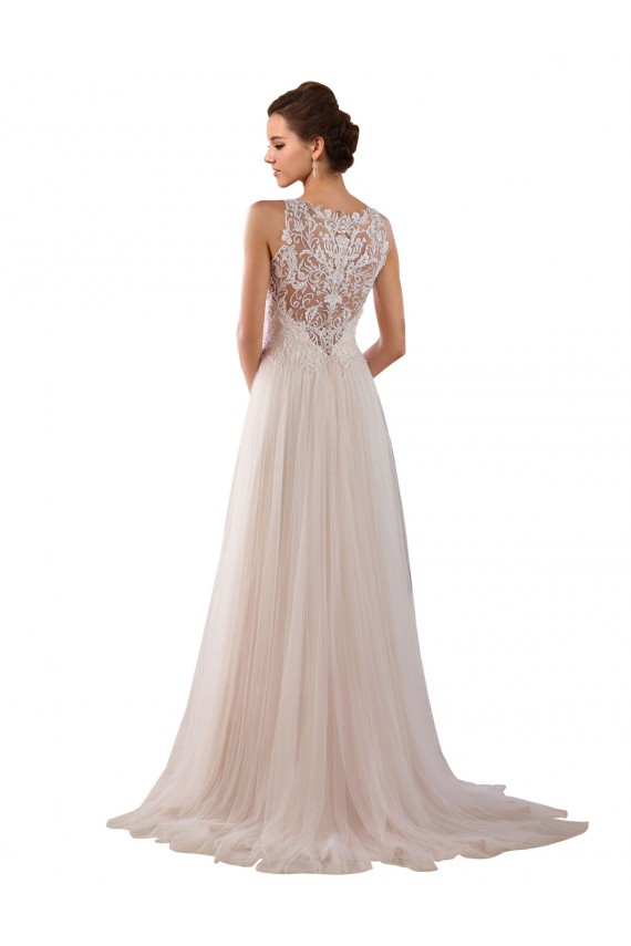 A-Line High Neck Tulle & Lace Chapel Train Ivory Boho Wedding Dress Sydney
