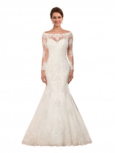 Mermaid Bateau Neck Lace Chapel Train Ivory Sexy Wedding Dress Sydney
