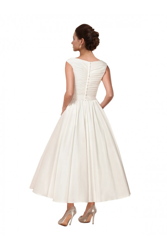 A-Line V-Neck Satin Ankle Length Ivory Wedding Dress Sydney