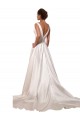 A-Line V-Neck Satin Chapel Train Ivory Wedding Gowns Sydney