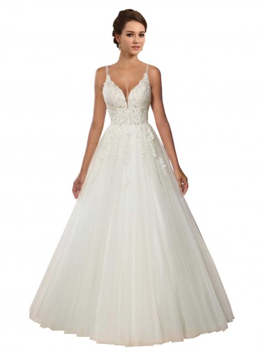 Ball Gown Spaghetti Straps Tulle & Lace Chapel Train Ivory Boho Wedding Dress Sydney