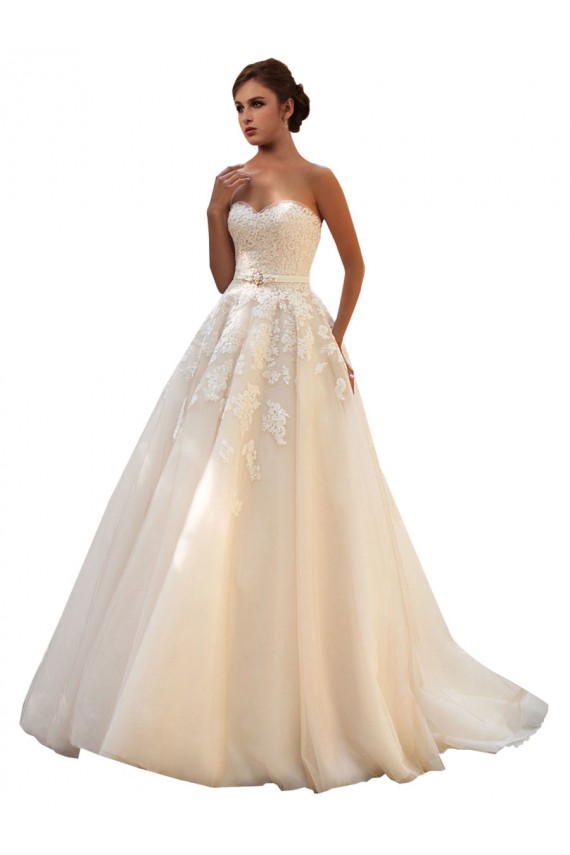 Ball Gown Sweetheart Tulle & Lace Chapel Train Ivory & Champagne Wedding Dress Sydney