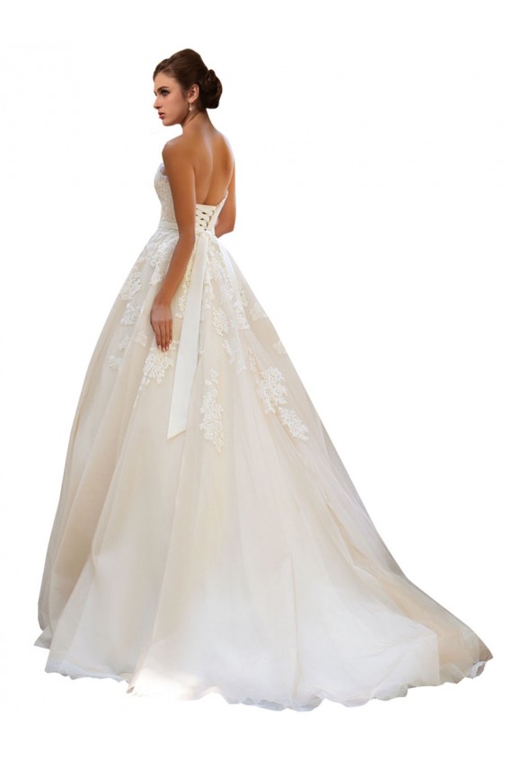 Ball Gown Sweetheart Tulle & Lace Chapel Train Ivory & Champagne Wedding Dress Sydney
