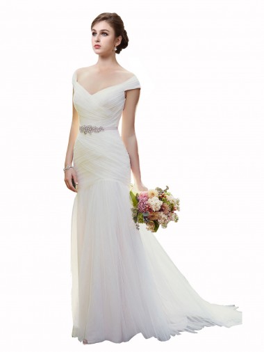 Mermaid Off the Shoulder Tulle Chapel Train Ivory Beach Wedding Dress Sydney