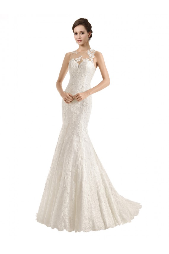 Mermaid Illusion Neck Lace Chapel Train Ivory Wedding Dress Sydney