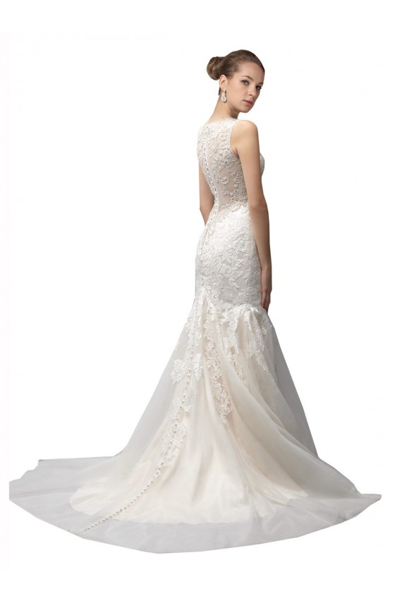 Mermaid Illusion Neck Tulle & Lace Sweep Train Ivory Wedding Dress Sydney