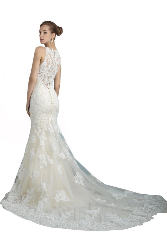 Mermaid Illusion Neck Tulle Chapel Train Ivory Beach Wedding Dress Sydney