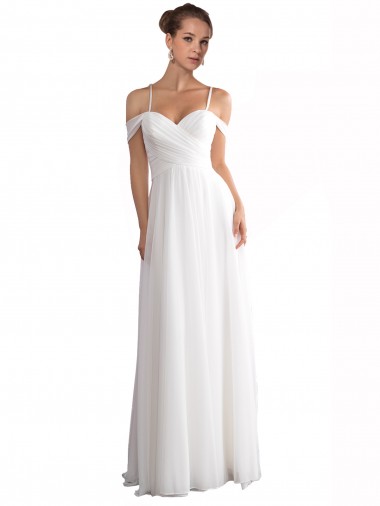 A-Line Off the Shoulder Soft Chiffon Sweep Train Ivory Beach Wedding Dress Sydney