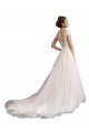 A-Line Illusion Neck Tulle & Lace Cathedral Train Ivory & Champagne Beach Wedding Dress Sydney