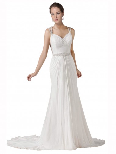 Sheath Sweetheart Soft Chiffon Chapel Train White Beach Wedding Dress Sydney