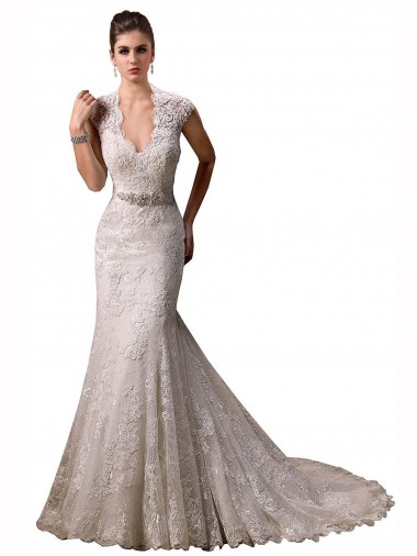 Mermaid V-Neck Lace Chapel Train Ivory Wedding Dresses Sydney