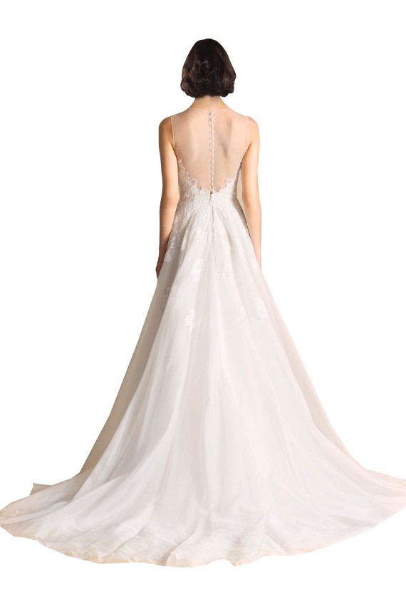 A-Line Illusion Neck Tulle Chapel Train Ivory Wedding Dress Sydney