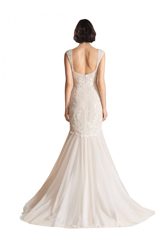 Mermaid V-Neck Tulle Sweep Train Ivory & Champagne Wedding Dress Sydney