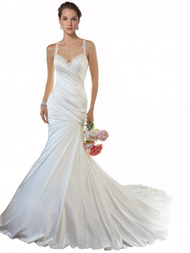 Mermaid Sweetheart Satin Chapel Train Ivory Beach Wedding Gowns Sydney