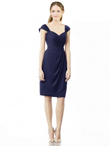 Sheath Sweetheart Soft Chiffon Knee Length Dark Navy Bridesmaid Dress Sydney