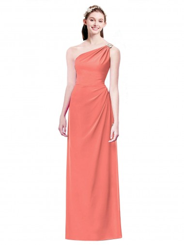 A-Line One Shoulder Soft Chiffon Long Coral Bridesmaid Dress Sydney