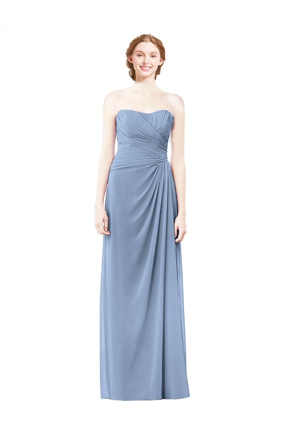 A-Line Strapless Chiffon Long Dusty Blue Formal Dresses / Bridesmaid Dresses Sydney