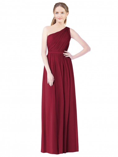 A-Line One Shoulder Soft Chiffon Long Burgundy Bridesmaid Dress Sydney