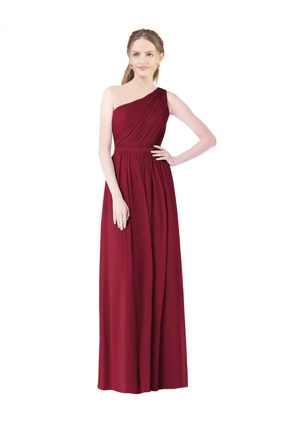 A-Line One Shoulder Soft Chiffon Long Burgundy Bridesmaid Dress Sydney