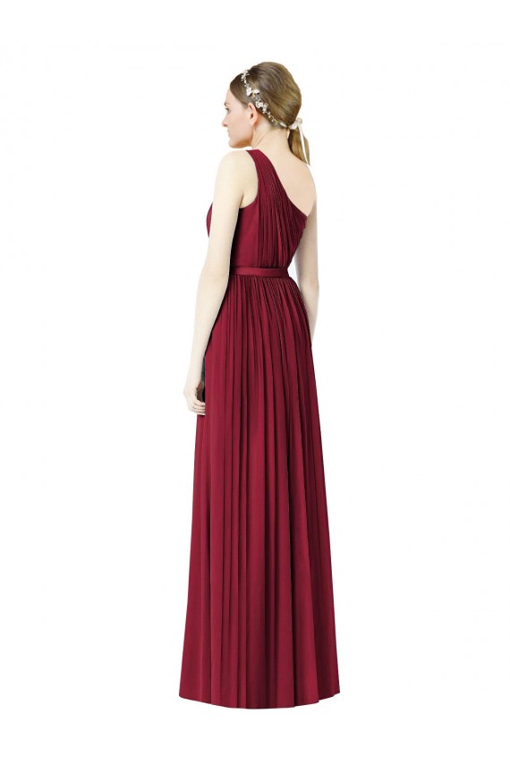 A-Line One Shoulder Soft Chiffon Long Burgundy Bridesmaid Dress Sydney