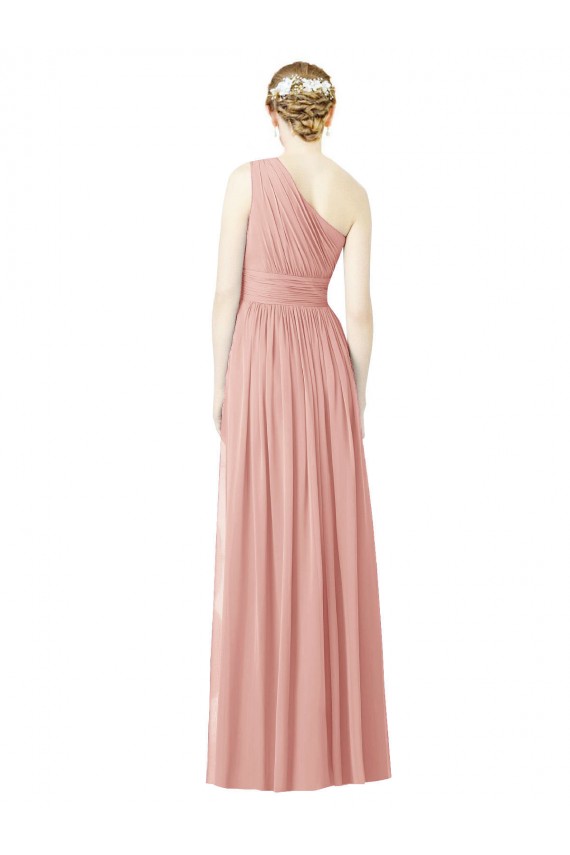 A-Line One Shoulder Soft Chiffon Long Bliss Pink Bridesmaid Dress Sydney