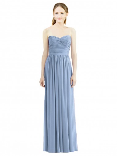 A-Line Strapless Chiffon Long Dusty Blue Bridesmaid Gowns Sydney