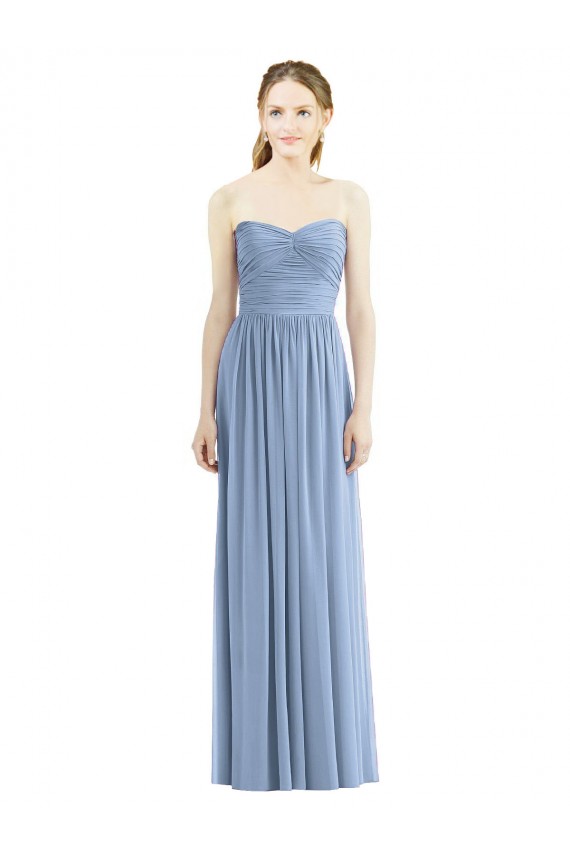 A-Line Strapless Chiffon Long Dusty Blue Bridesmaid Gowns Sydney