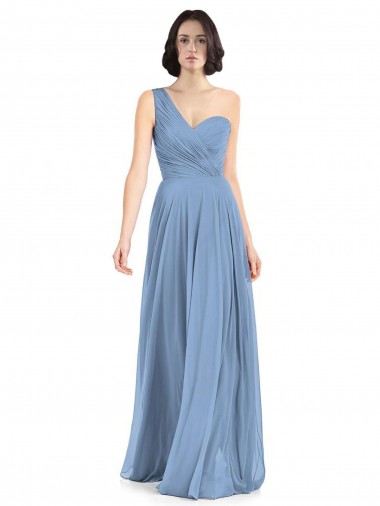 A-Line One Shoulder Soft Chiffon Long Dusty Blue Formal Dress / Bridesmaid Dress Sydney