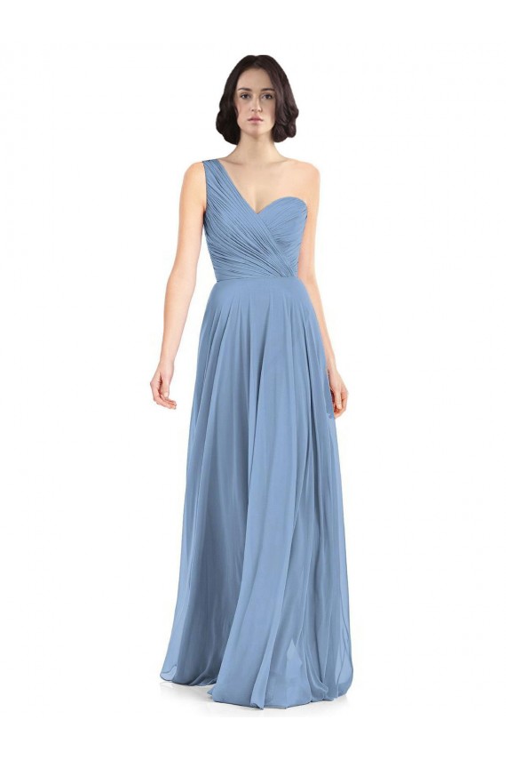 A-Line One Shoulder Soft Chiffon Long Dusty Blue Formal Dress / Bridesmaid Dress Sydney