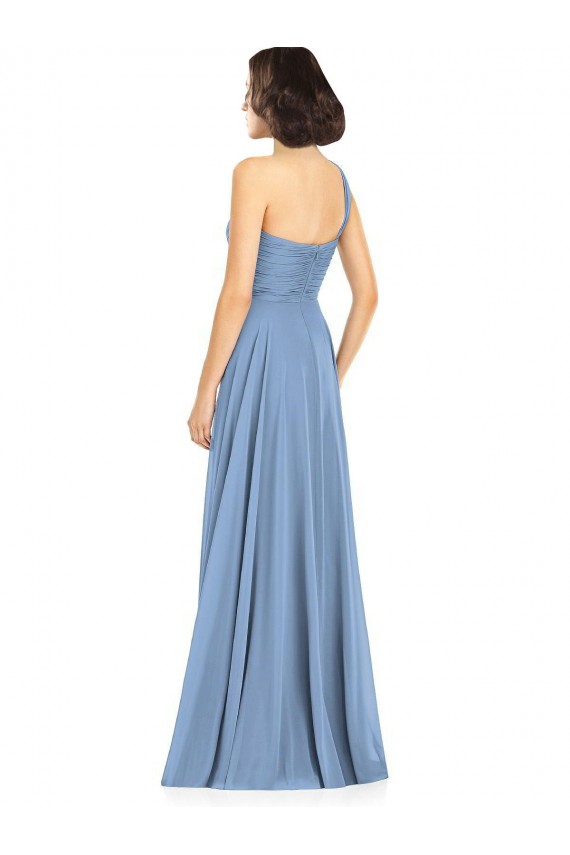 A-Line One Shoulder Soft Chiffon Long Dusty Blue Formal Dress / Bridesmaid Dress Sydney