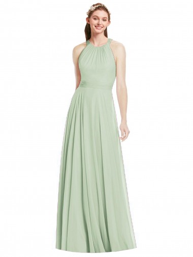 A-Line Halter Neck Chiffon Long Sage Bridesmaid Dress / Evening Dress Sydney