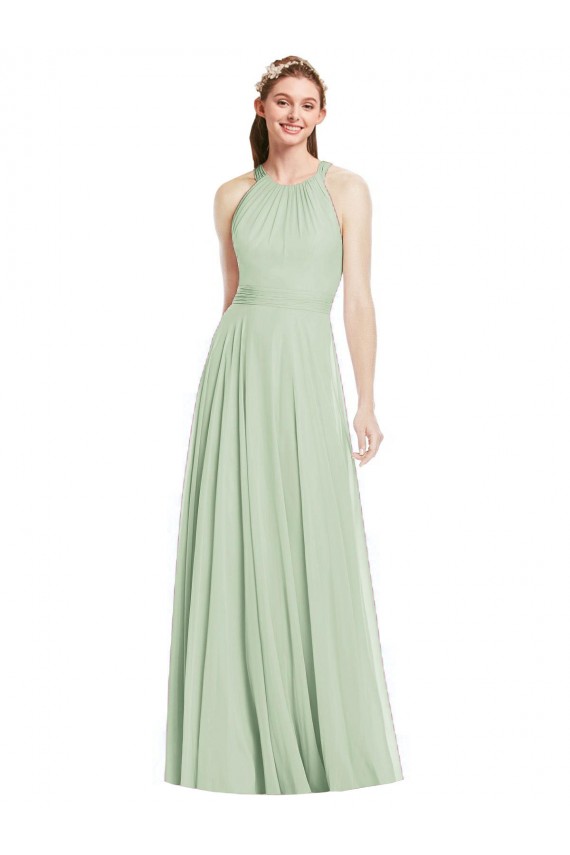 A-Line Halter Neck Chiffon Long Sage Bridesmaid Dress / Evening Dress Sydney