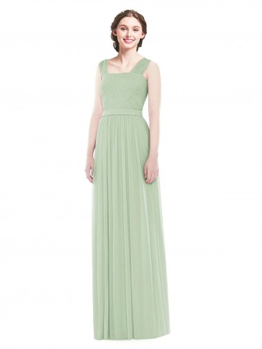 A-Line Spaghetti Straps Soft Chiffon Long Sage Bridesmaid Dress Sydney