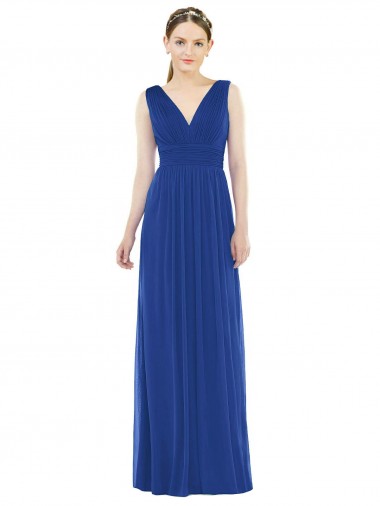 A-Line V-Neck Soft Chiffon Long Royal Blue Bridesmaid Gowns Sydney