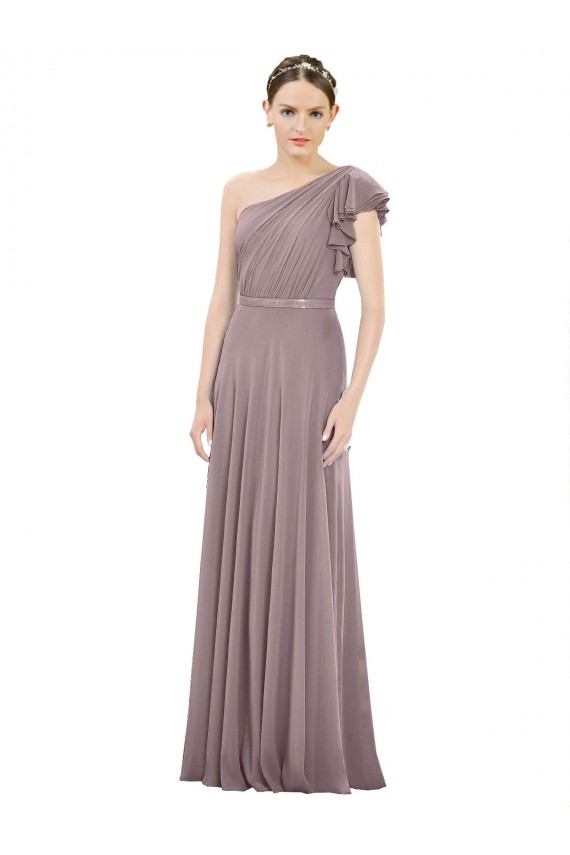 A-Line One Shoulder Soft Chiffon Long Dusty Rose Bridesmaid Dress Sydney