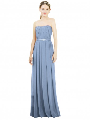A-Line Strapless Soft Chiffon Long Dusty Blue Bridesmaid Dress Sydney
