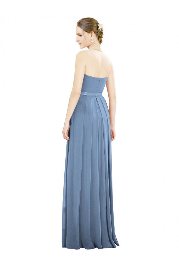 A-Line Strapless Soft Chiffon Long Dusty Blue Bridesmaid Dress Sydney