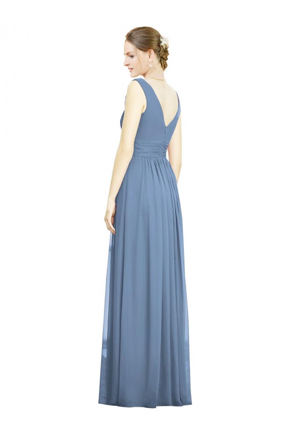 A-Line V-Neck Soft Chiffon Long Dusty Blue Semi Formal Evening Dress / Bridesmaid Dress Sydney