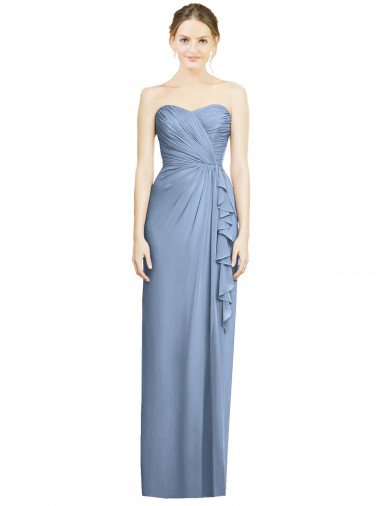 Sheath Strapless Soft Chiffon Long Dusty Blue Bridesmaid Dress Sydney