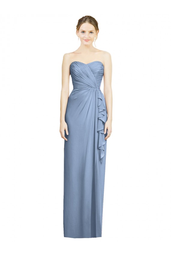 Sheath Strapless Soft Chiffon Long Dusty Blue Bridesmaid Dress Sydney